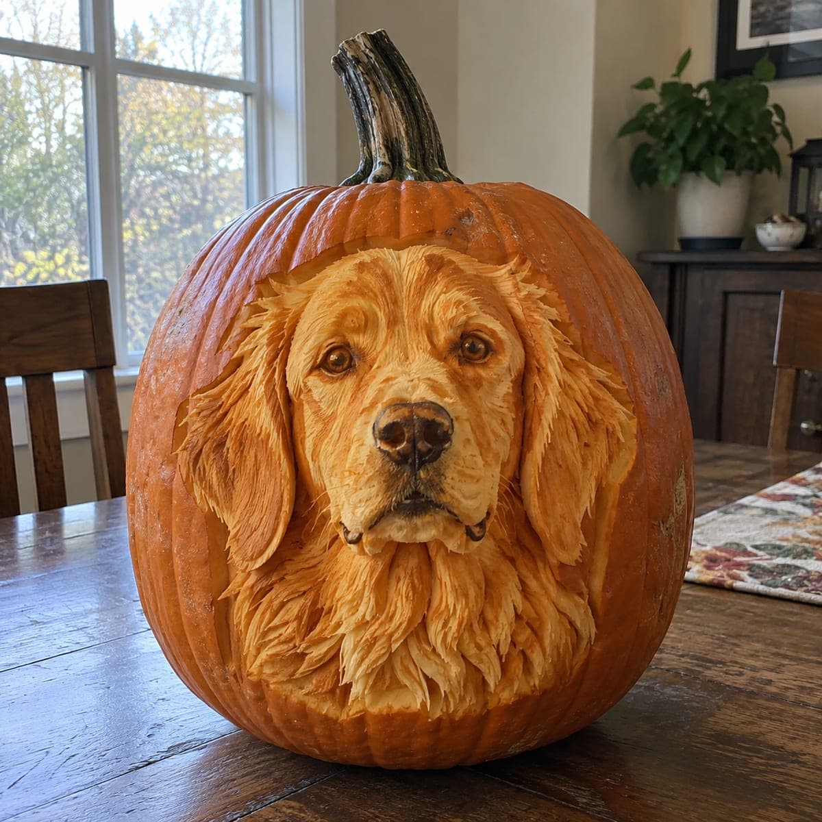 Golden Retriever Sculpted Pumpkin Portrait