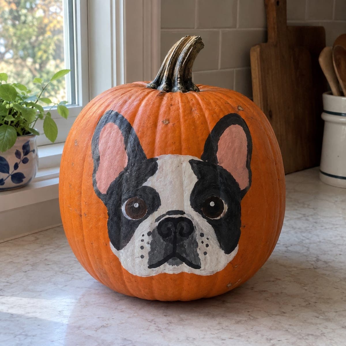 Painted French Bulldog Face Pumpkin Idea