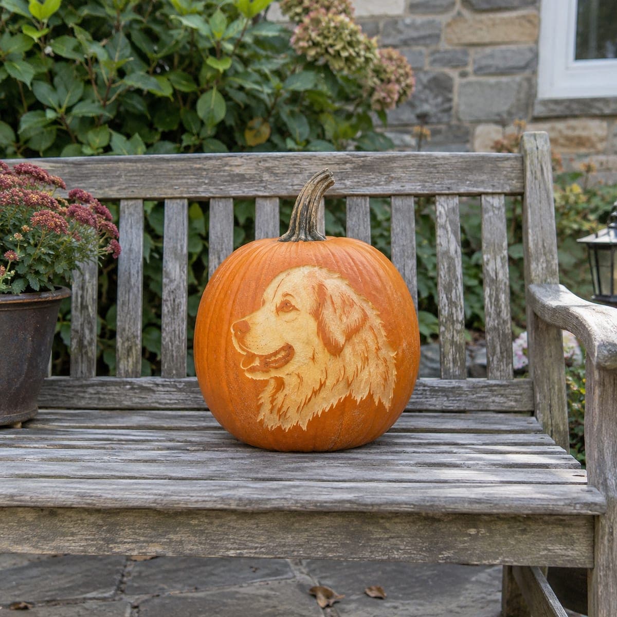 Golden Retriever Profile Etched Daylight Pumpkin