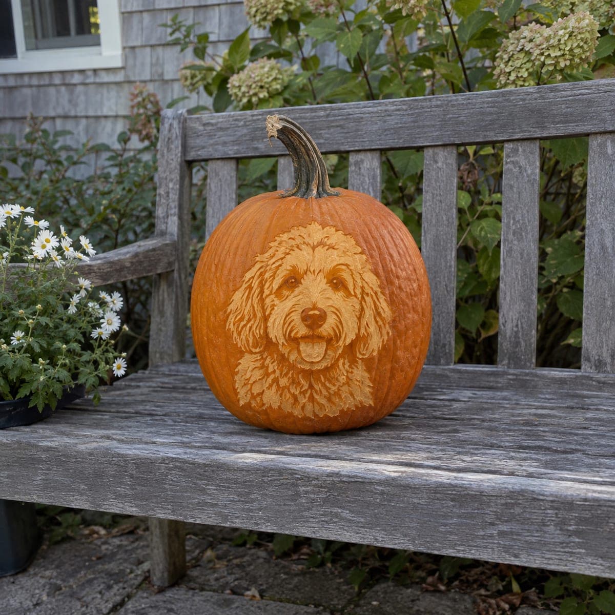 Goldendoodle Face Shaded Pumpkin Carving
