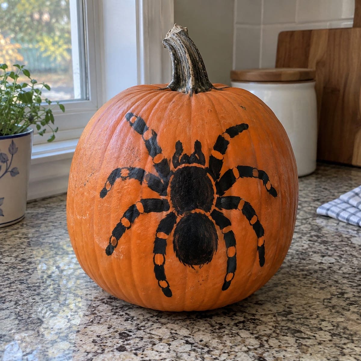 Realistic Tarantula Painted Halloween Pumpkin