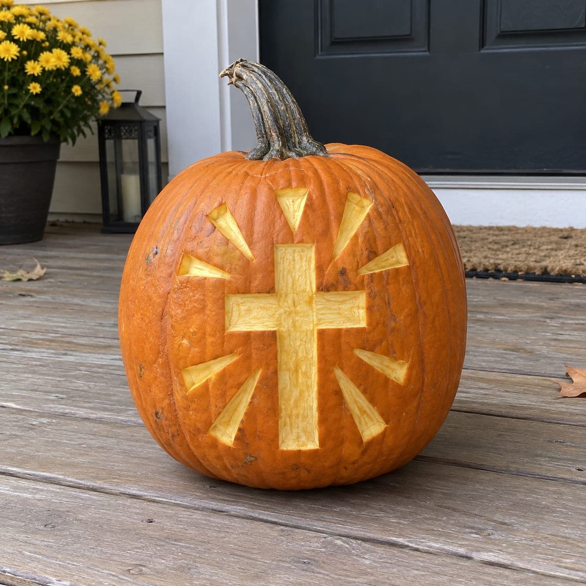Radiant Cross With Light Rays Pumpkin