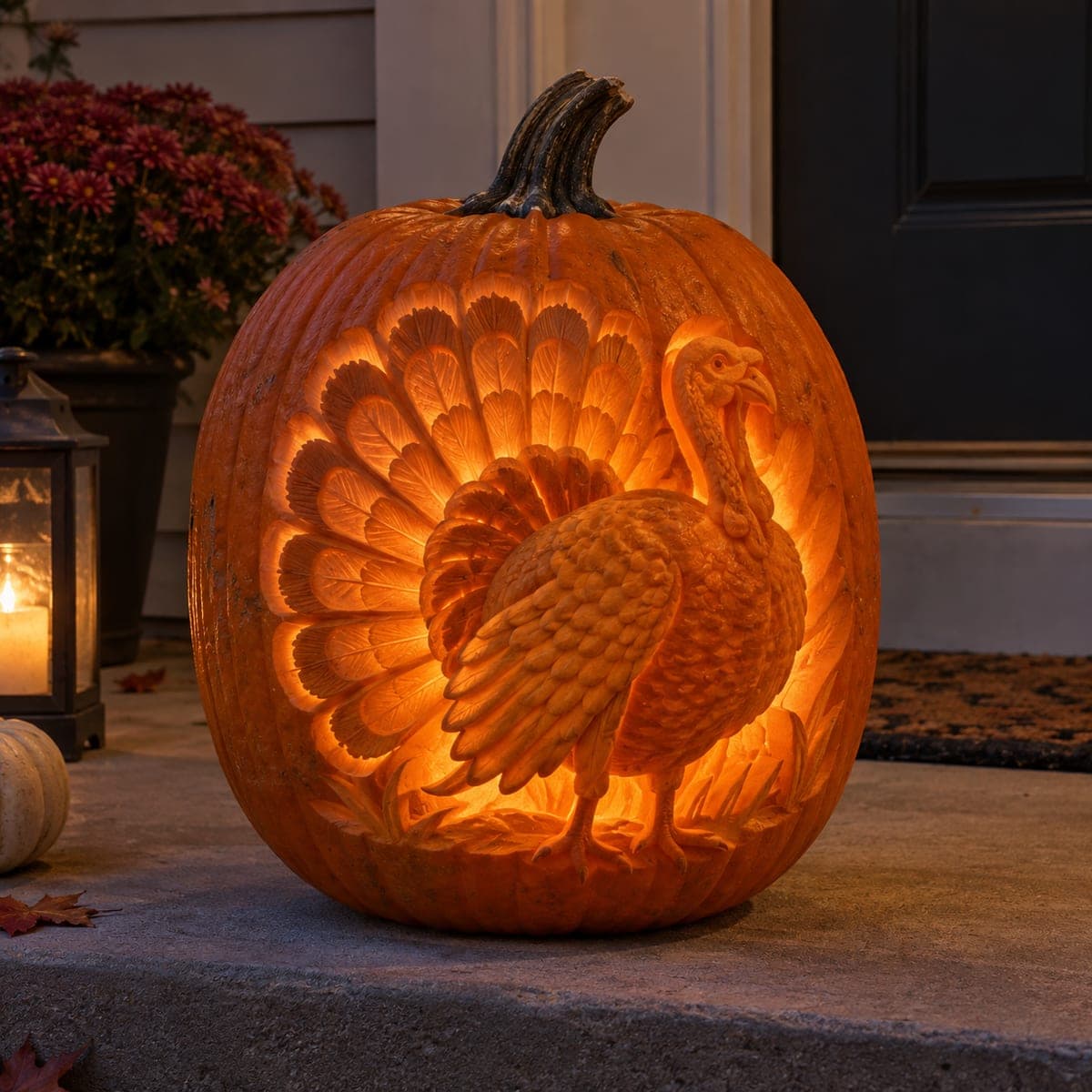 Thanksgiving Turkey Full Fan Sculpted Pumpkin