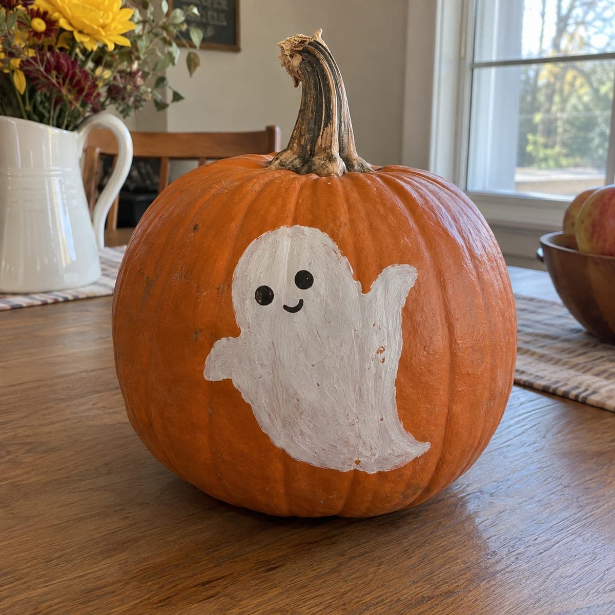 Smiling Ghost No-Carve Painted Pumpkin