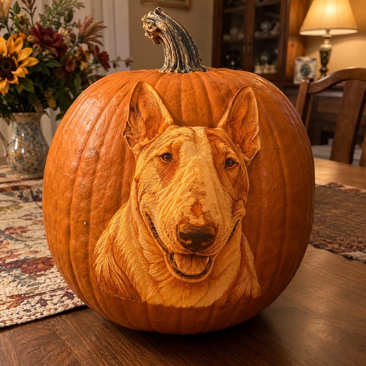 Bull Terrier Portrait Sculpted Pumpkin