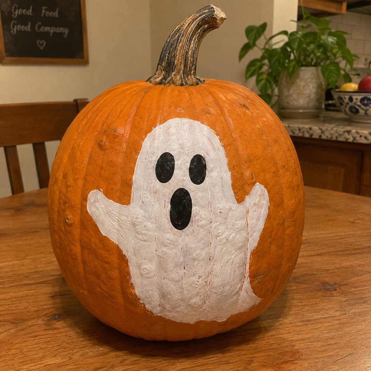 Spooked Ghost Painted Pumpkin With Arms Raised