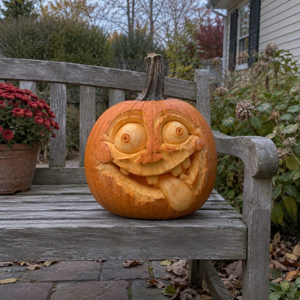 Cross-Eyed Goofy Face Pumpkin With Tongue Out