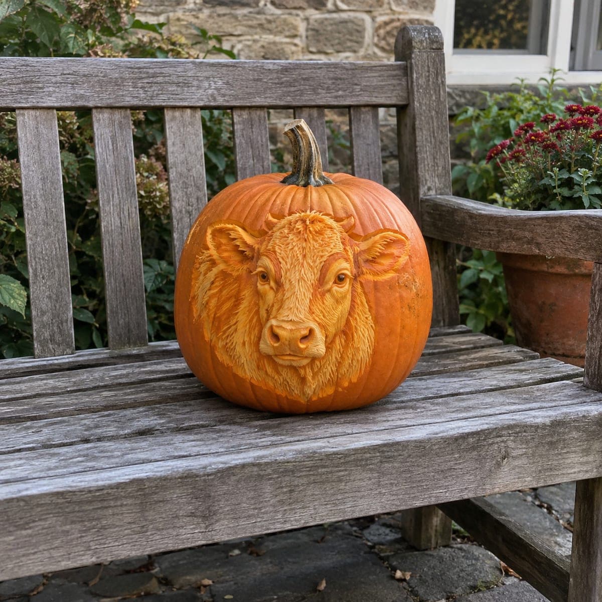 Realistic Cow Portrait Carved Pumpkin