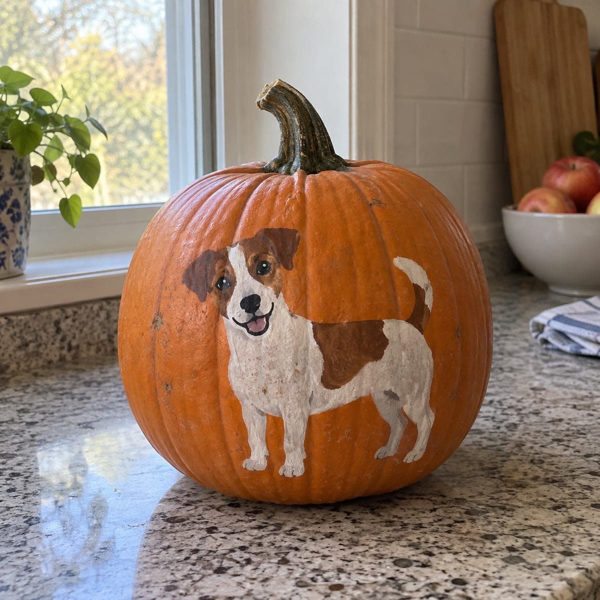 Jack Russell Terrier Painted Pumpkin Portrait