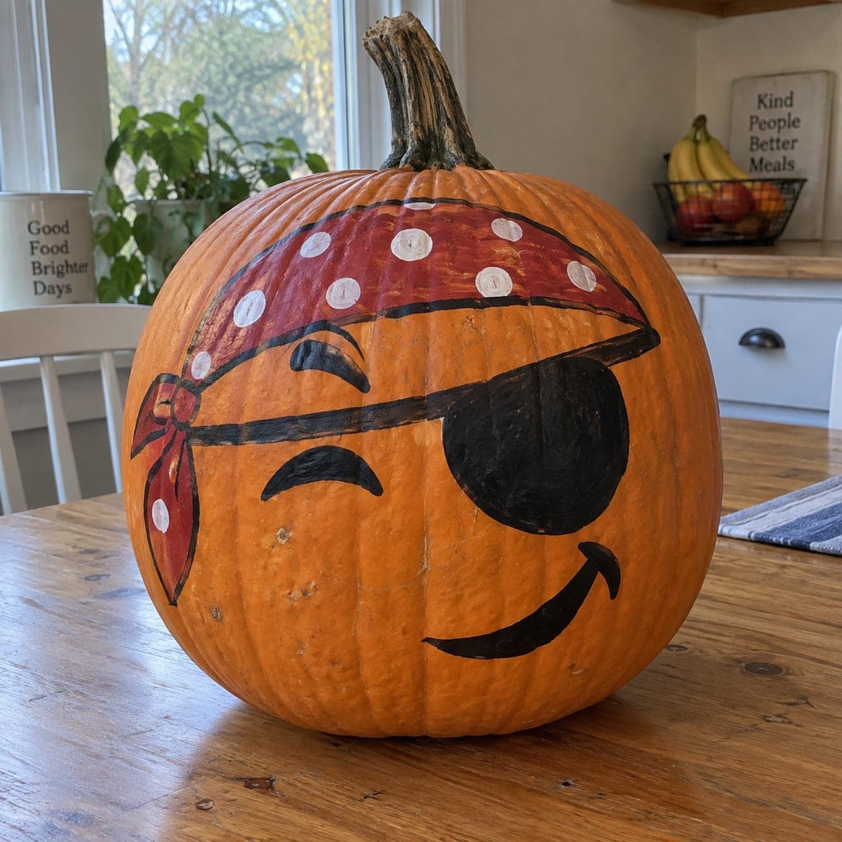 Winking Pirate Painted Pumpkin With Eye Patch
