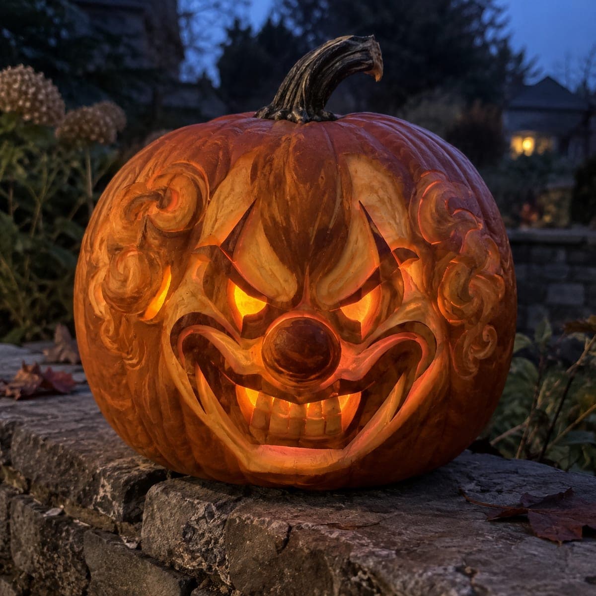 Evil Clown Jack-O-Lantern With Sinister Grin