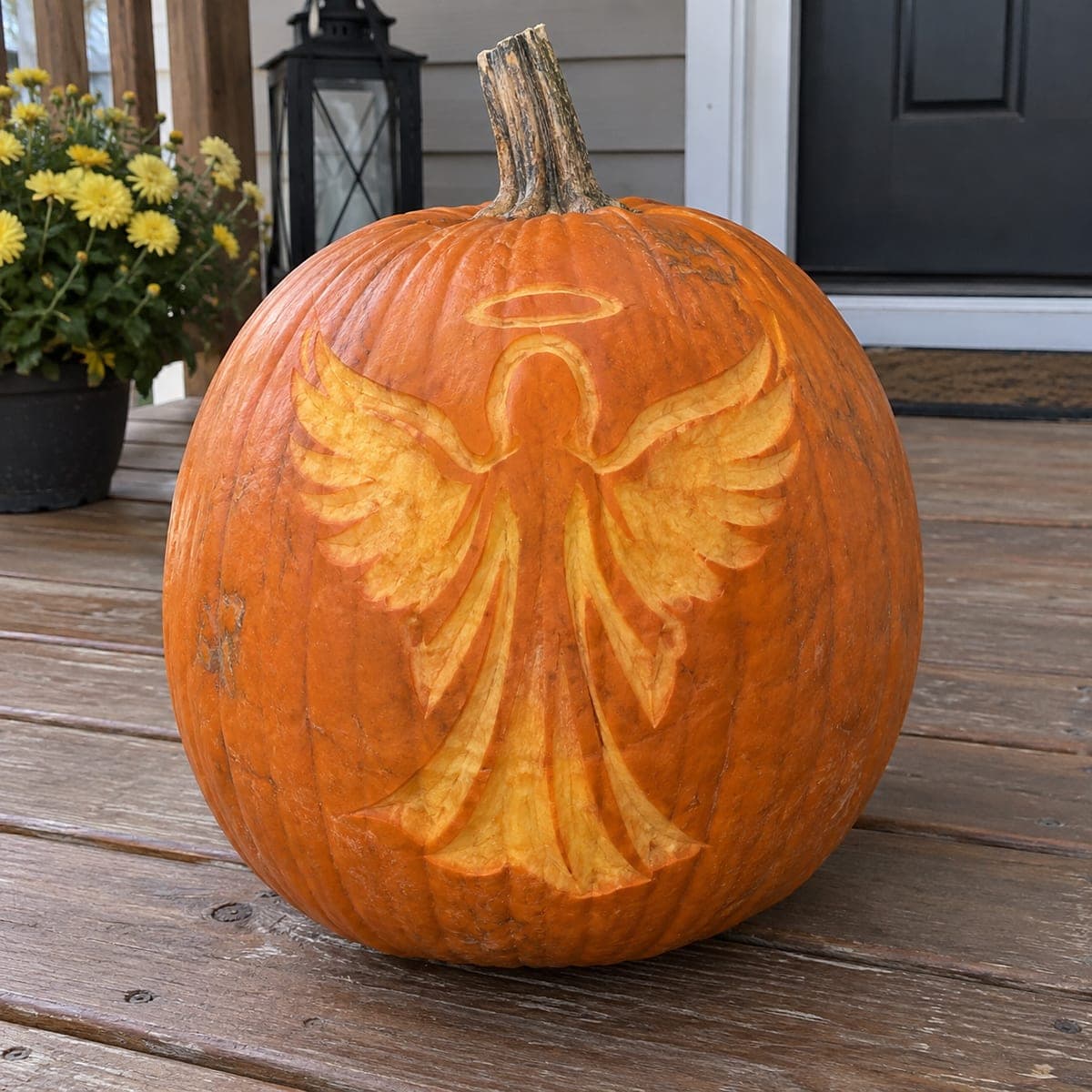 Guardian Angel Pumpkin With Carved Halo and Wings