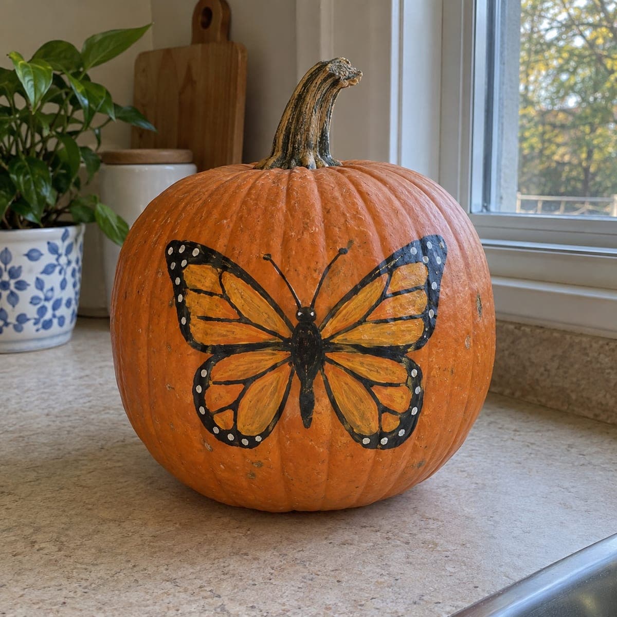 Monarch Butterfly Painted Pumpkin for Fall Decor