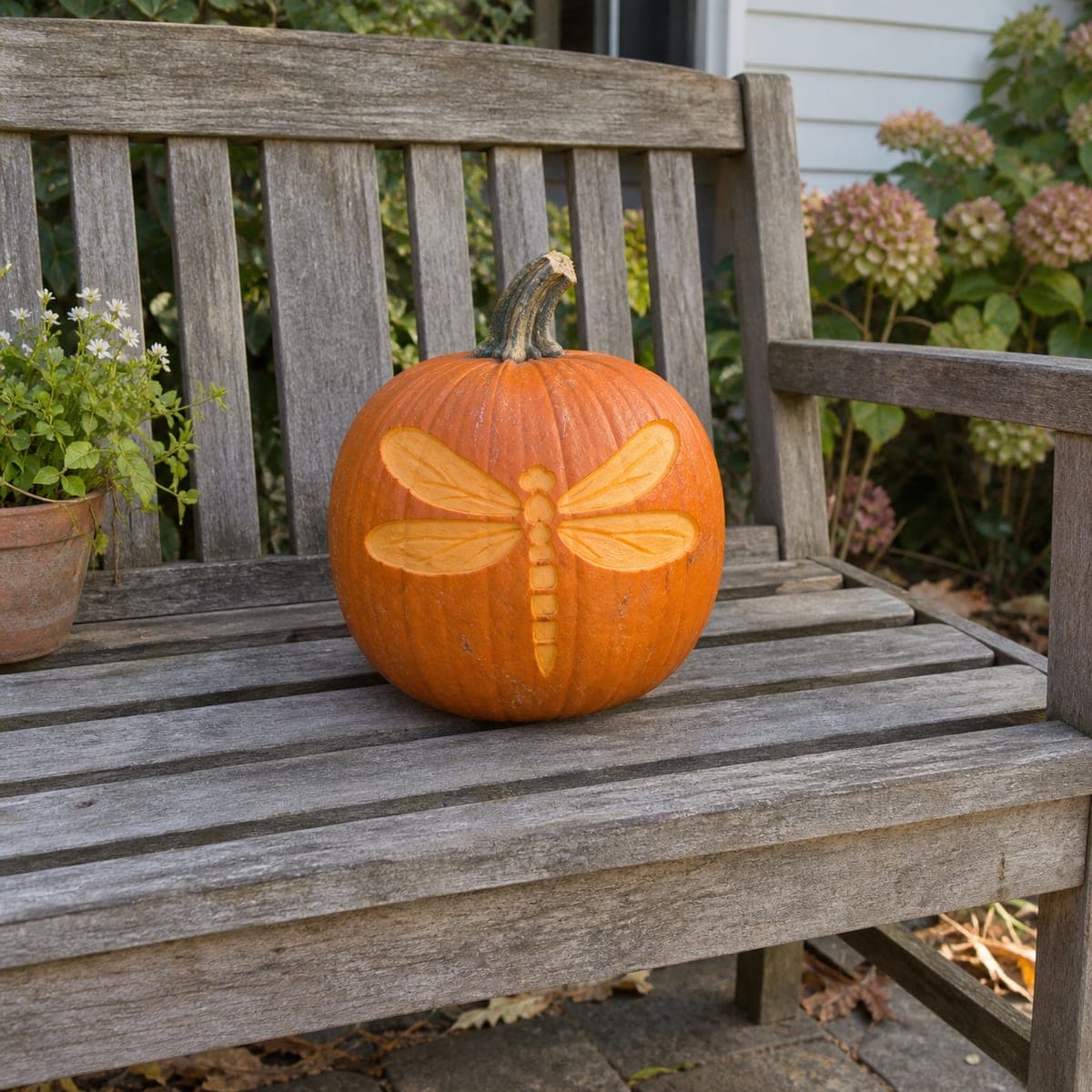 Simple Dragonfly Etched Pumpkin Design