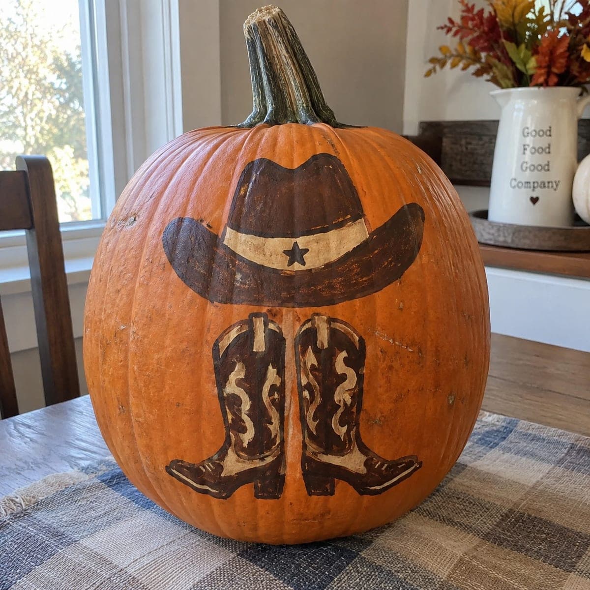 Cowboy Hat and Boots Painted Pumpkin