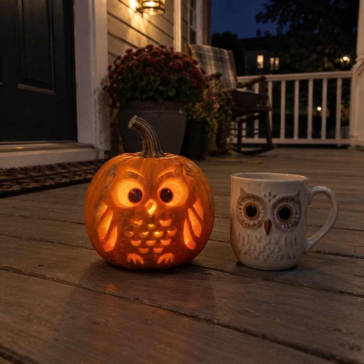 Wide-Eyed Owl Jack-O-Lantern on a Small Pumpkin