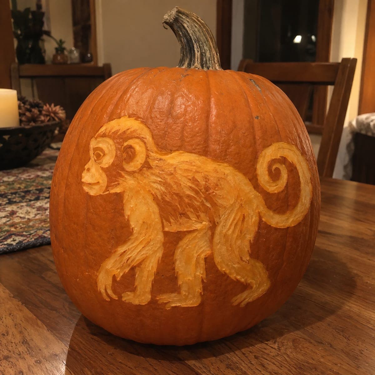 Curious Monkey Etched Pumpkin Carving