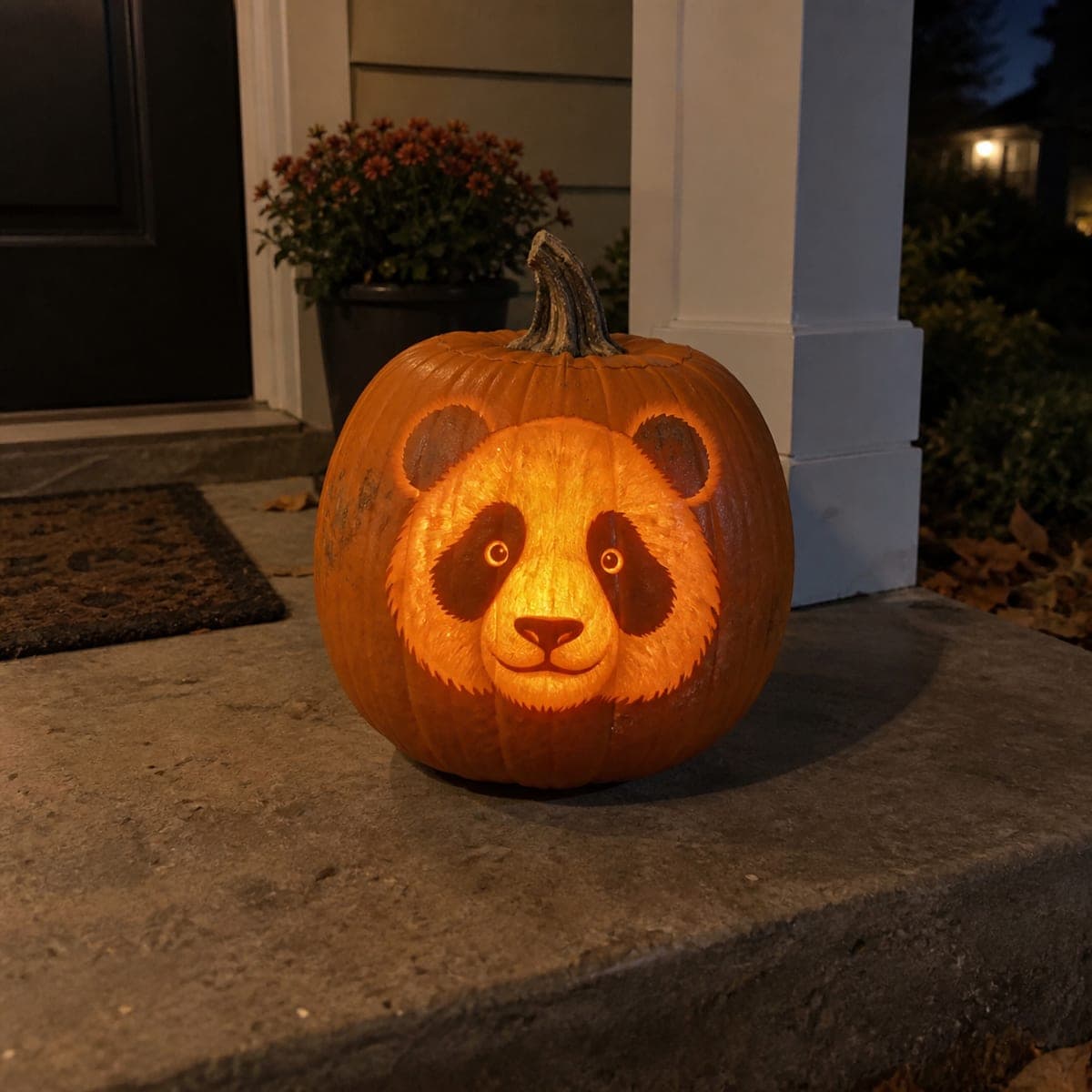 Friendly Panda Face Glowing Pumpkin