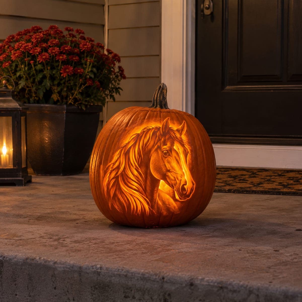 Flowing Mane Horse Portrait Pumpkin Carving