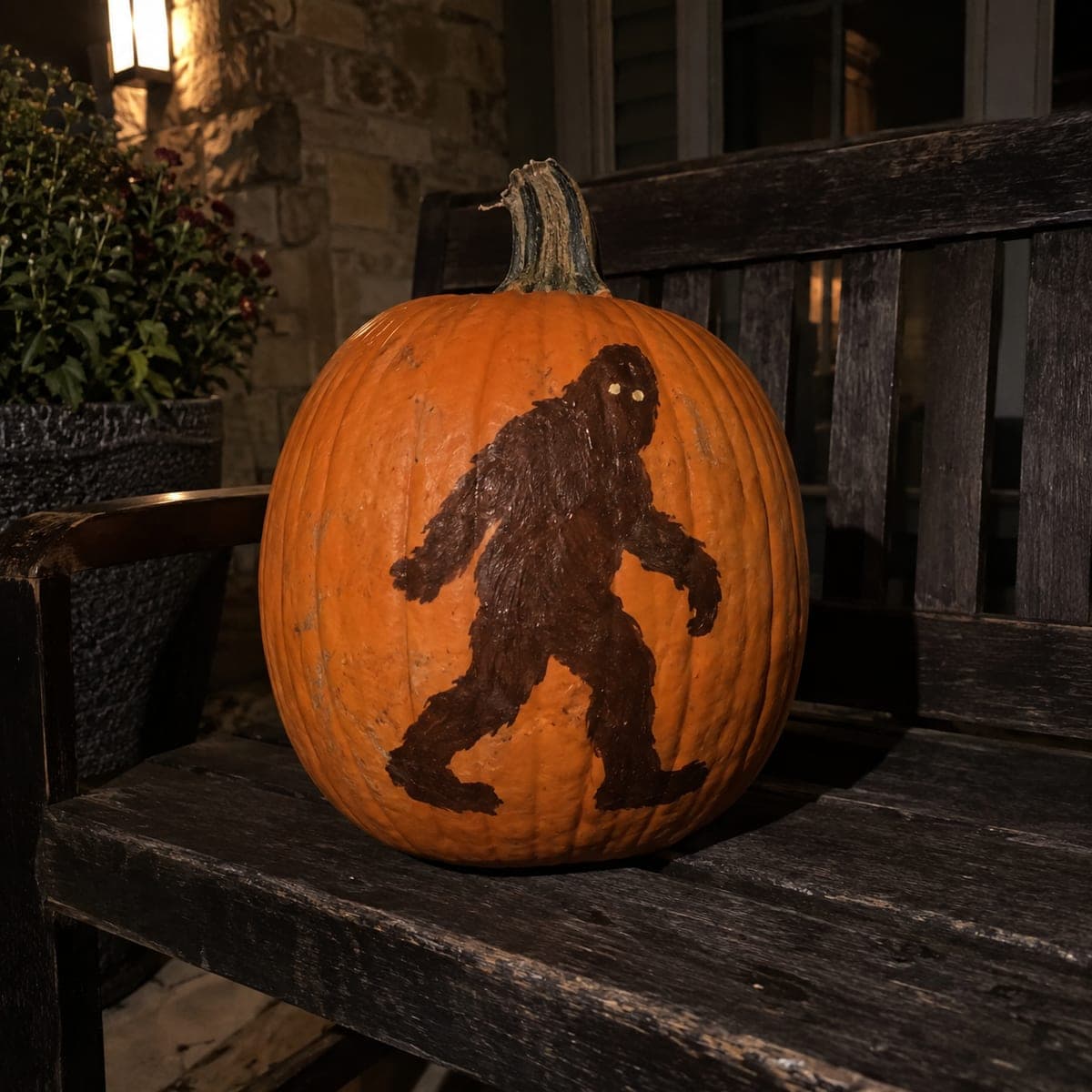 Bigfoot Walking Silhouette Painted Pumpkin
