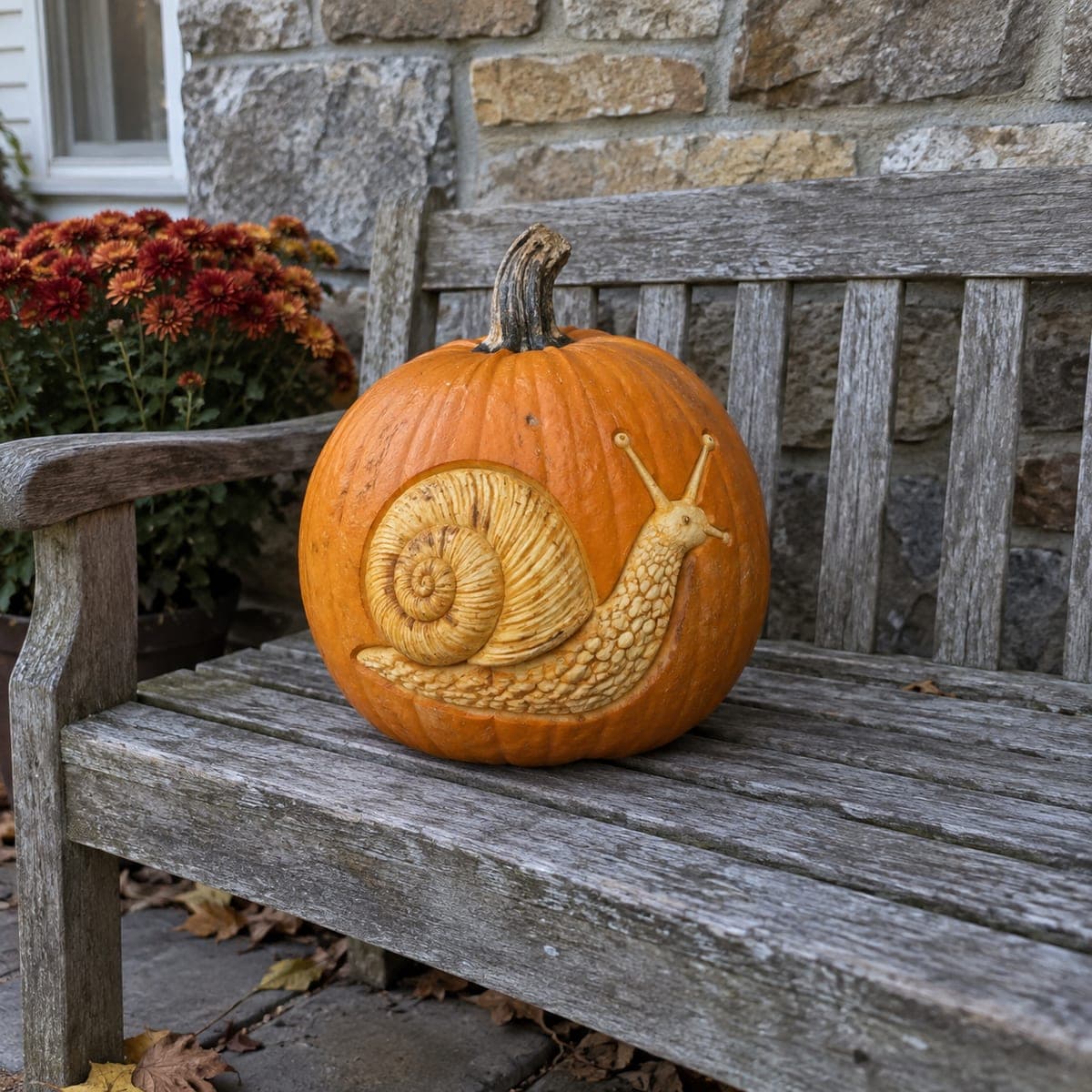 Realistic Garden Snail Relief Carved Pumpkin