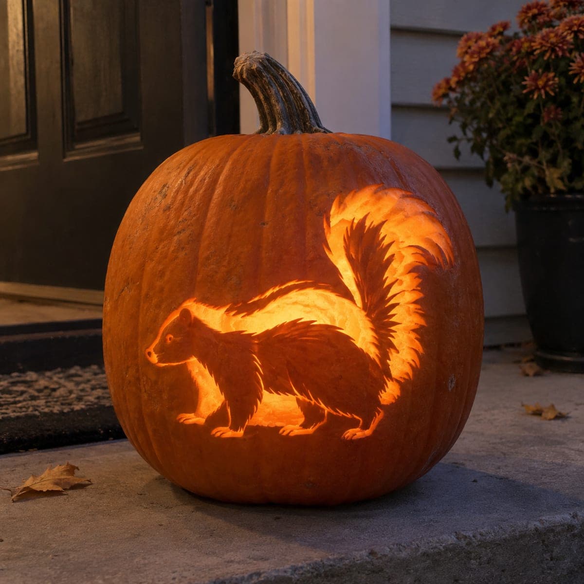 Skunk With Raised Tail Glowing Pumpkin Carving