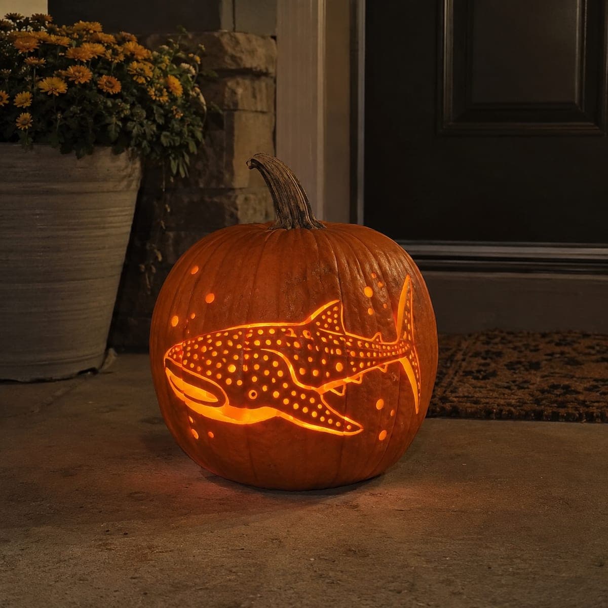 Spotted Whale Shark Glowing Pumpkin Carving