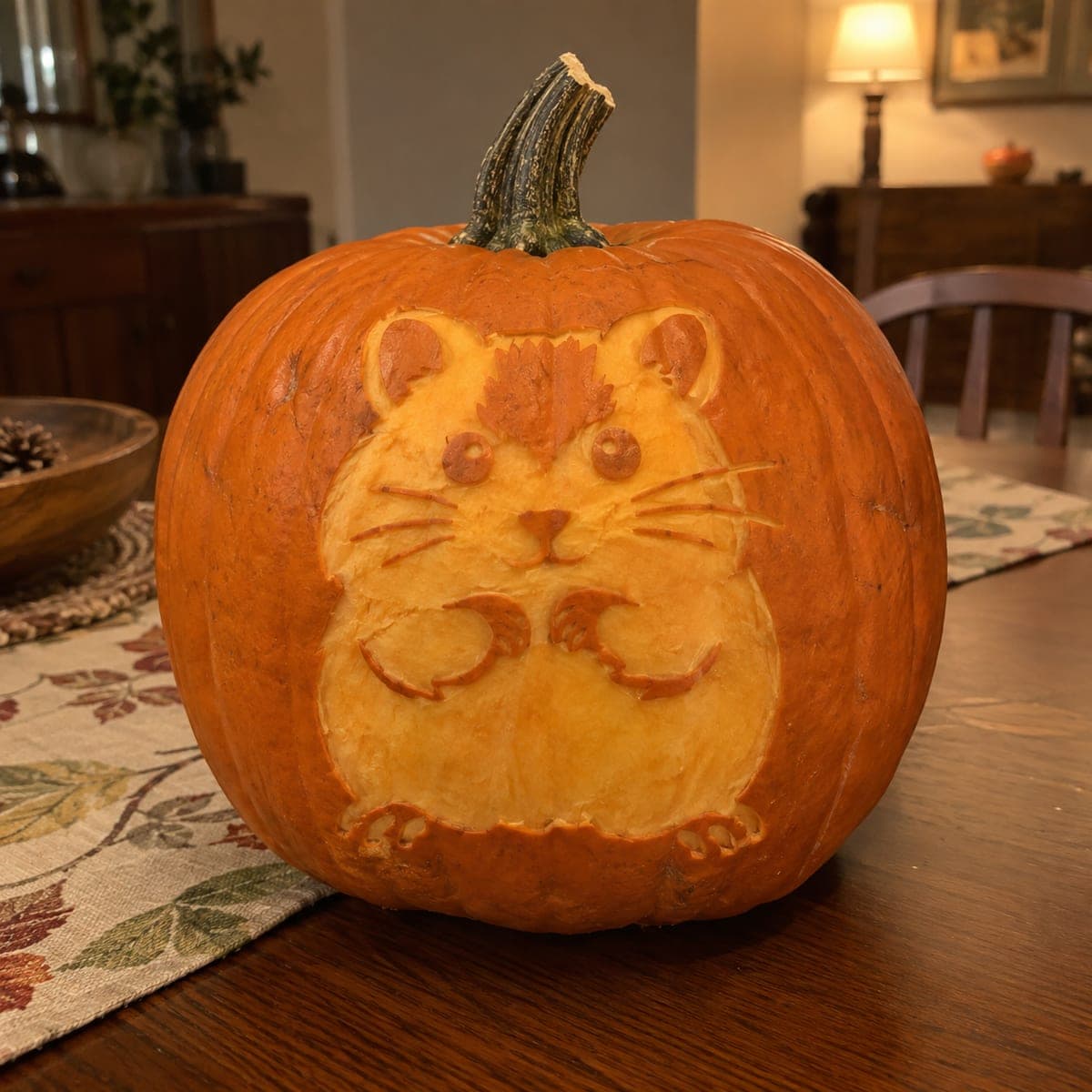Chubby Hamster Etched Pumpkin Carving