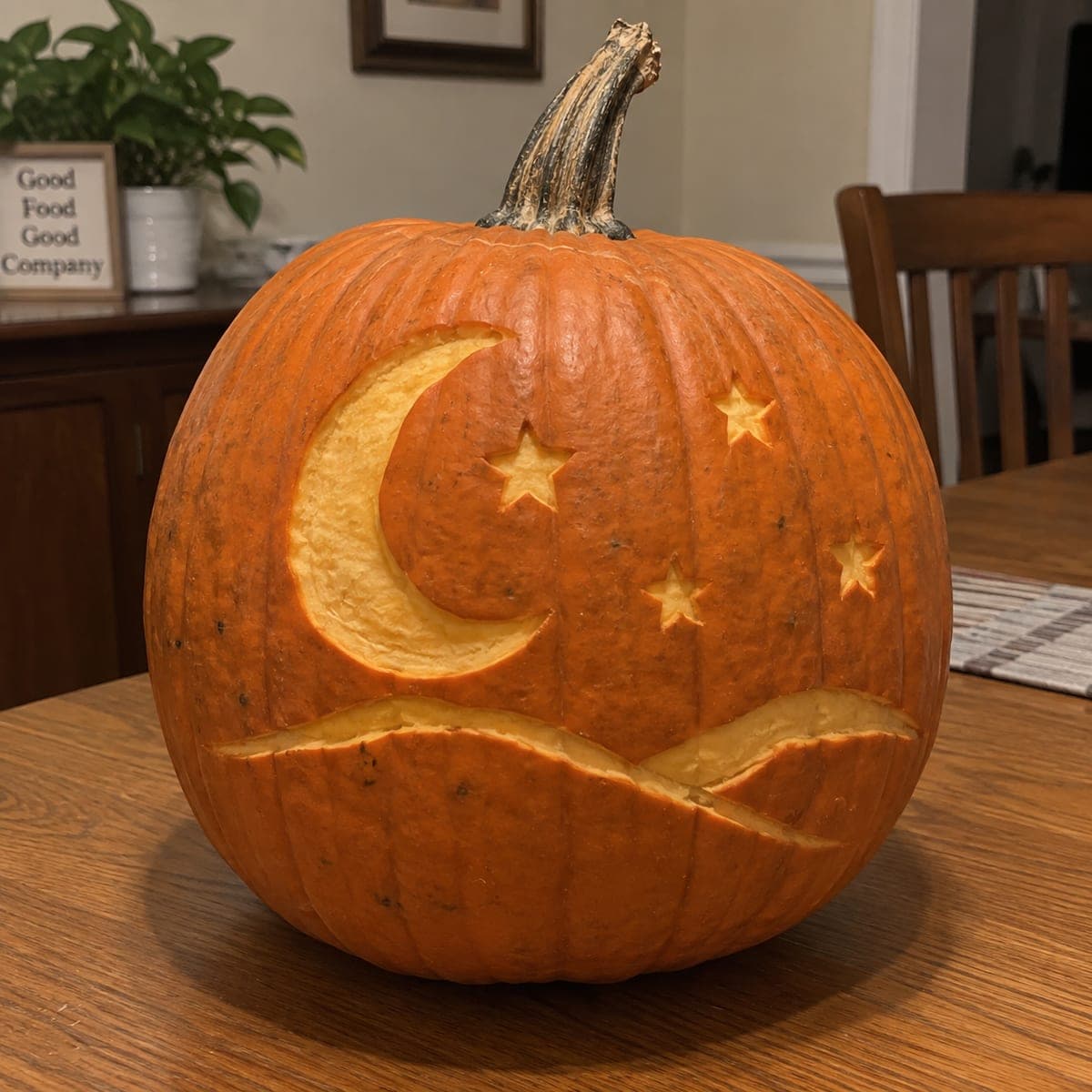 Crescent Moon and Stars Easy Pumpkin Carving