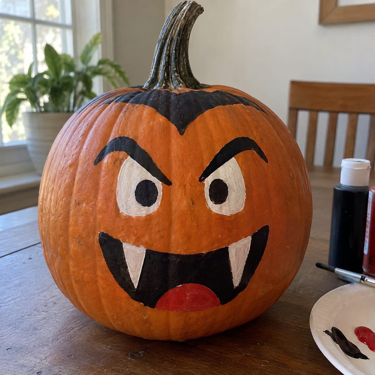 Goofy Vampire Face Painted No-Carve Pumpkin