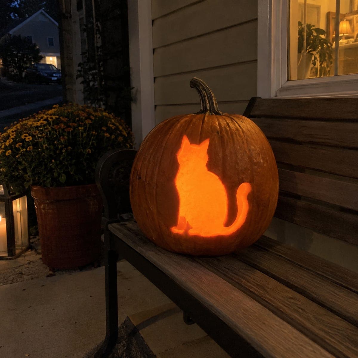 Sitting Cat Glowing Jack-O-Lantern Carving