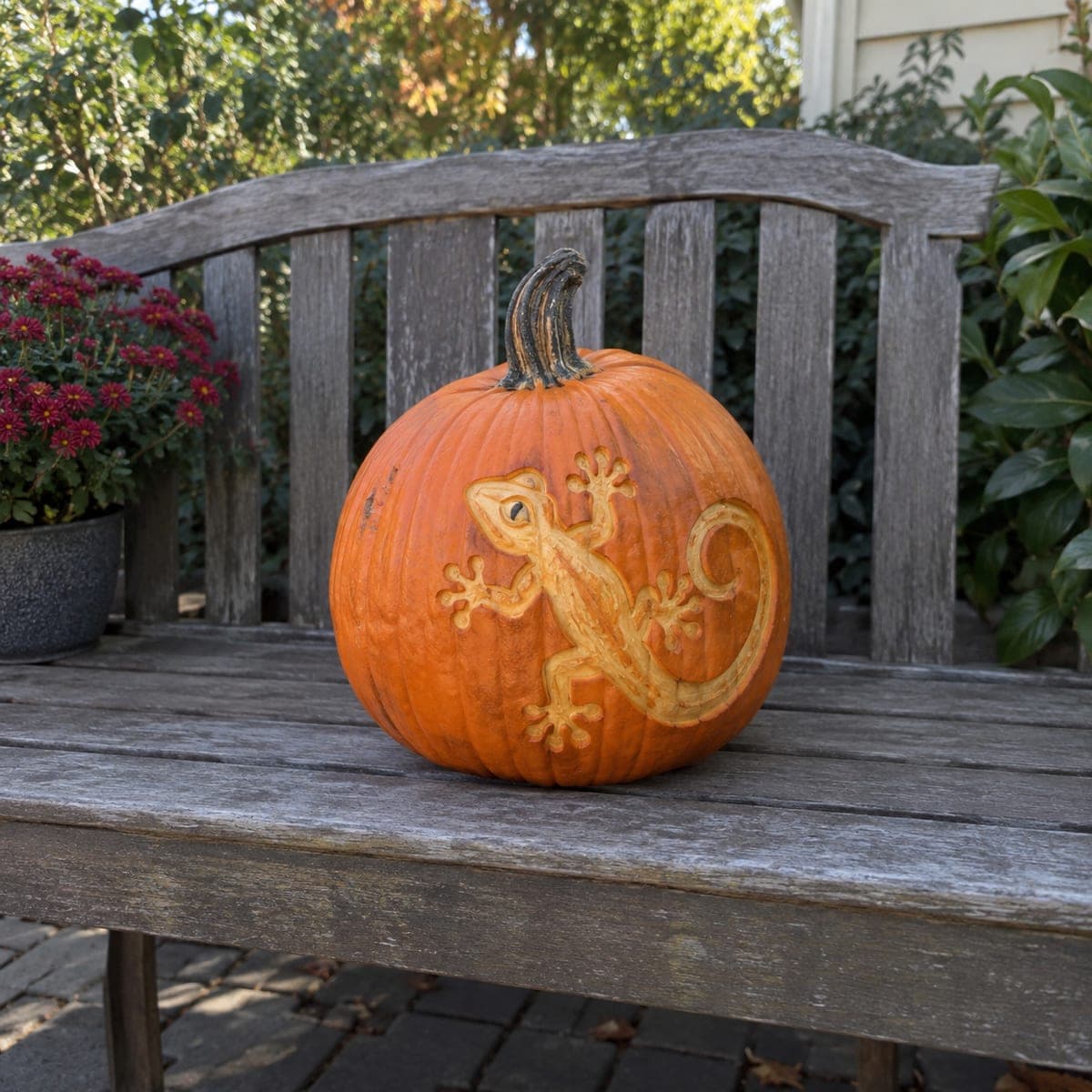 Climbing Gecko Etched Pumpkin Carving