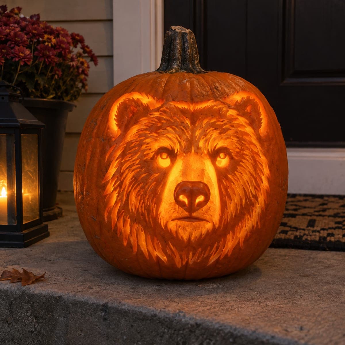 Grizzly Bear Face Realistic Pumpkin Carving