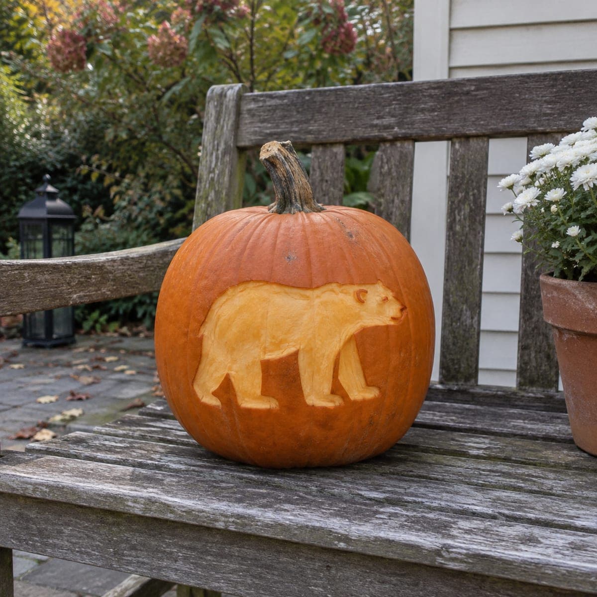 Walking Bear Silhouette Etched Pumpkin