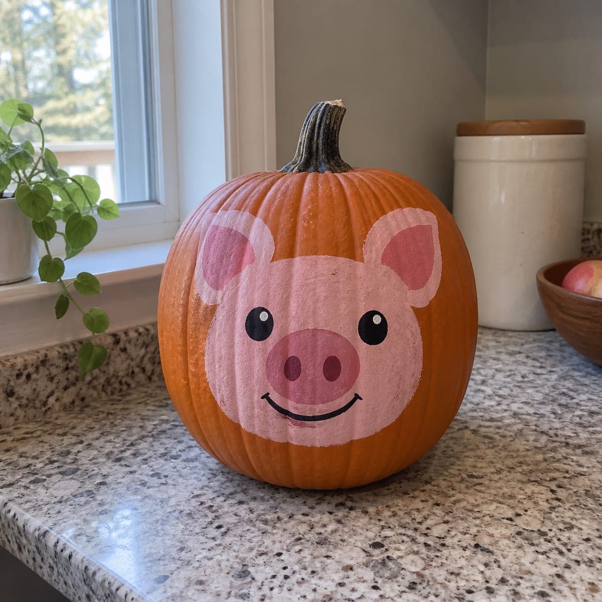 Cute Pink Pig Painted Pumpkin Face