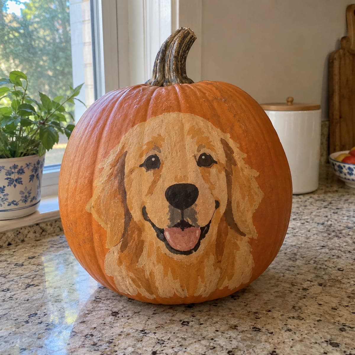 Painted Golden Retriever Portrait Pumpkin
