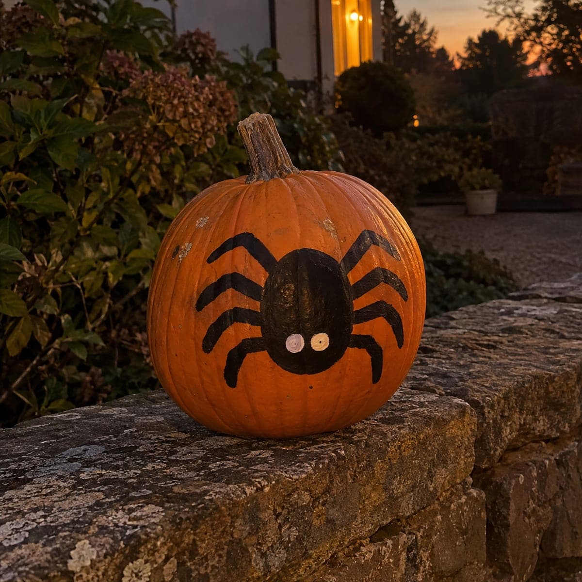 Black Spider No-Carve Pumpkin for the Porch