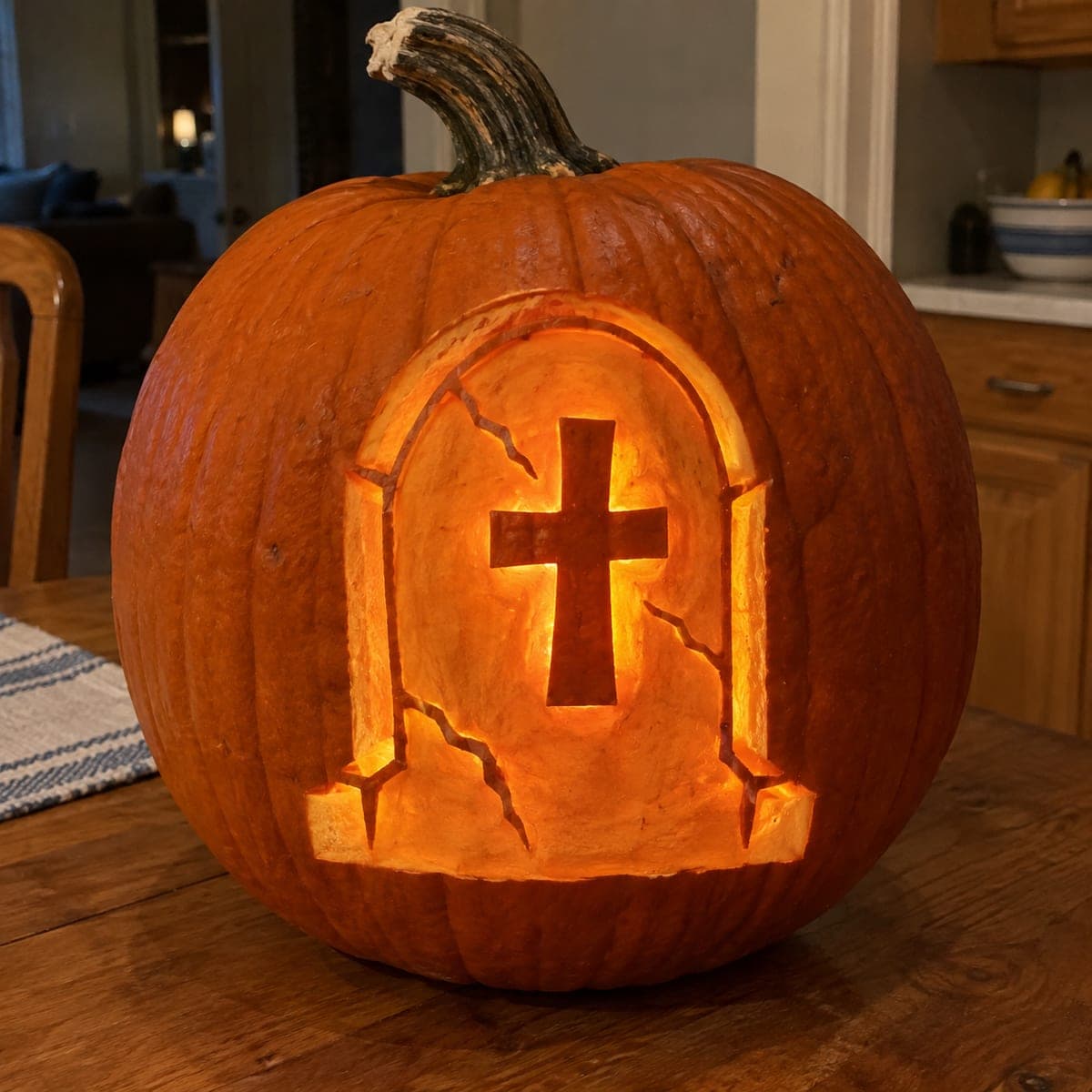 Cracked Tombstone Cross Jack-O-Lantern
