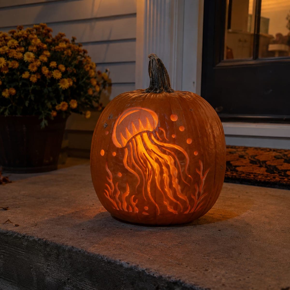 Glowing Jellyfish Pumpkin Carving With Seaweed