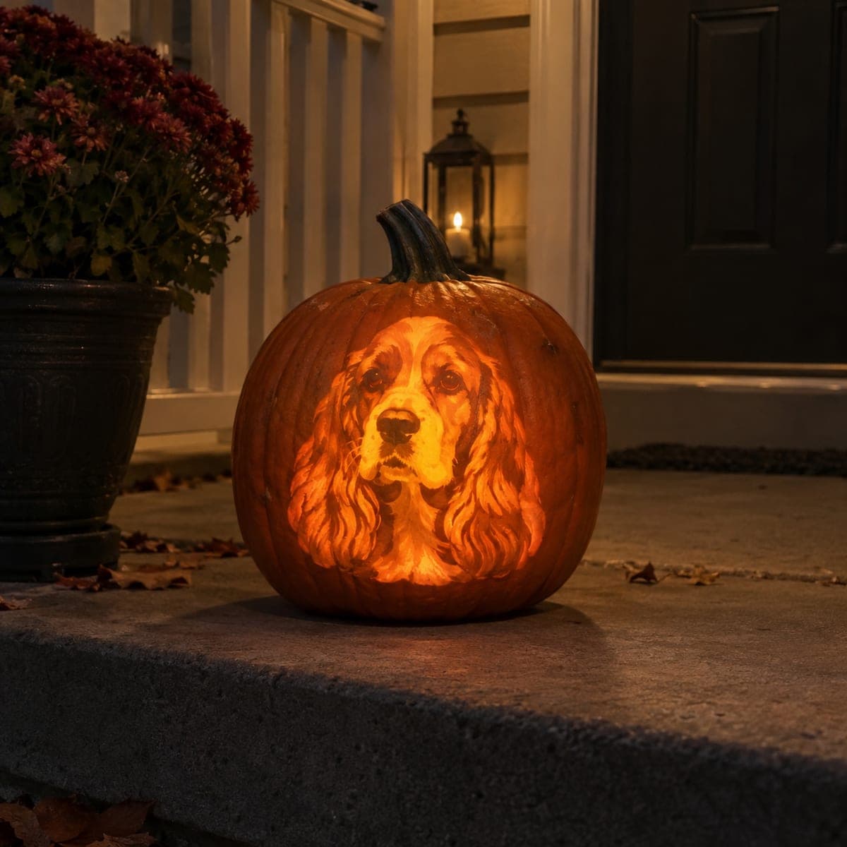 Cocker Spaniel Portrait Glowing Pumpkin Carving