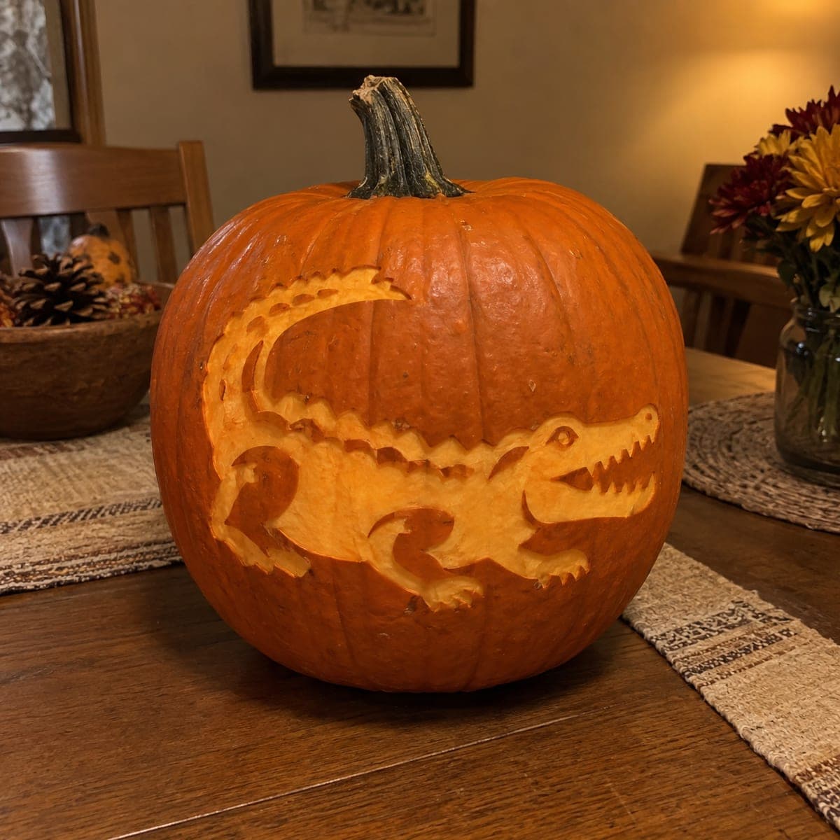 Alligator Etched Pumpkin Carving Idea