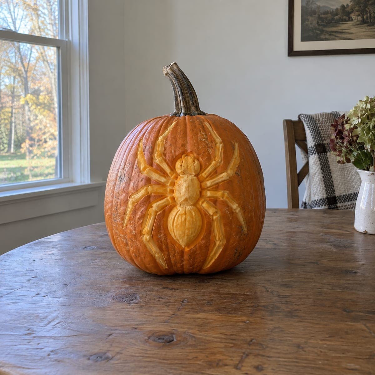 Big Spider Relief Carved Pumpkin