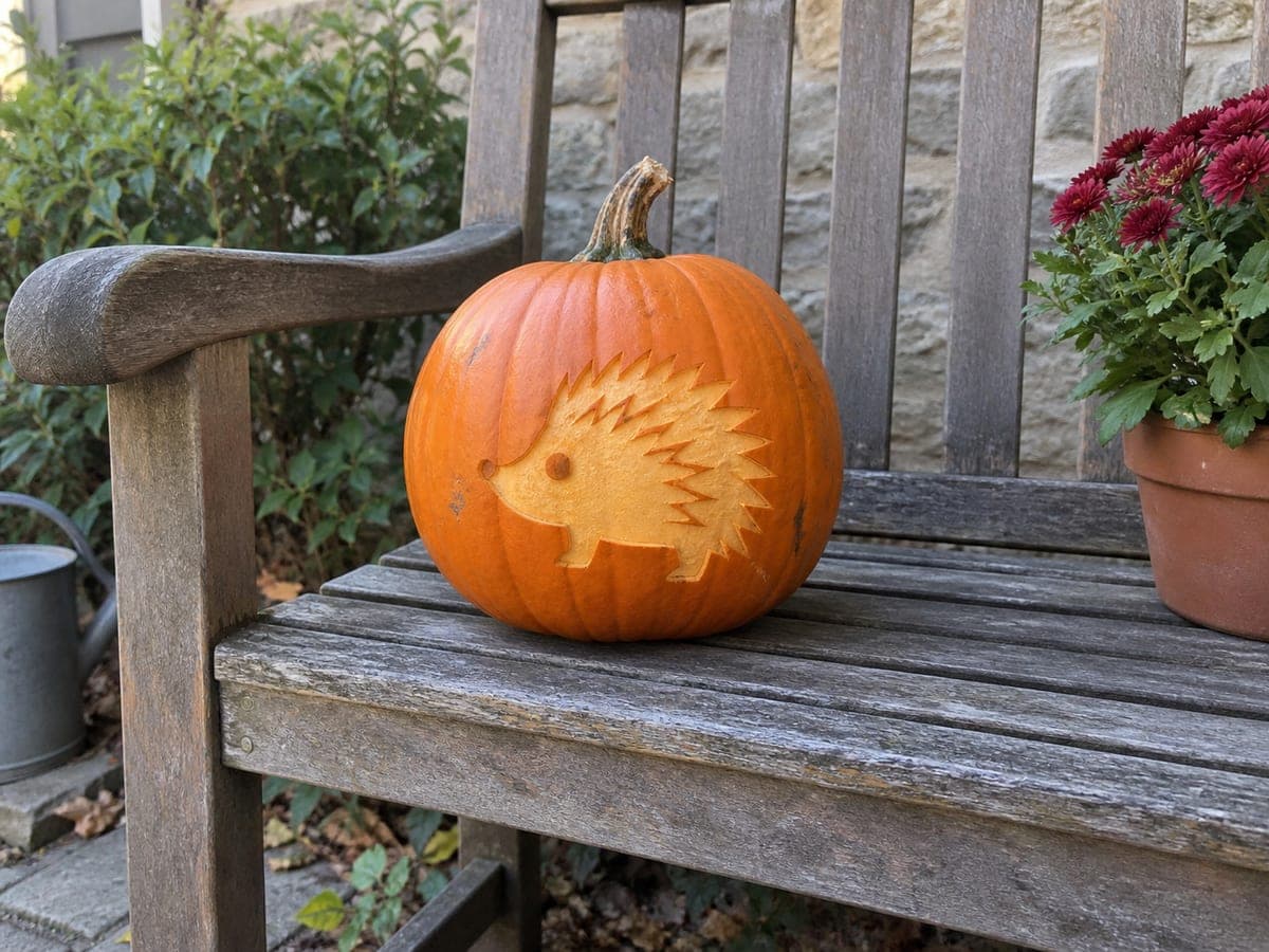 Simple Hedgehog Etched Pumpkin for Beginners