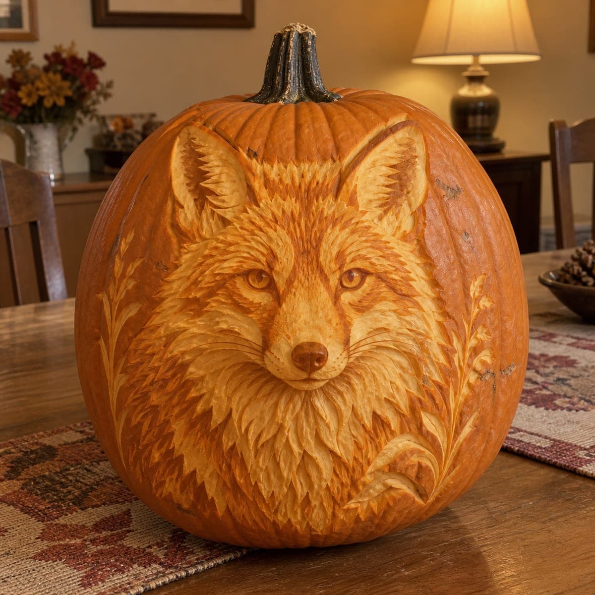 Realistic Red Fox Relief Pumpkin Carving
