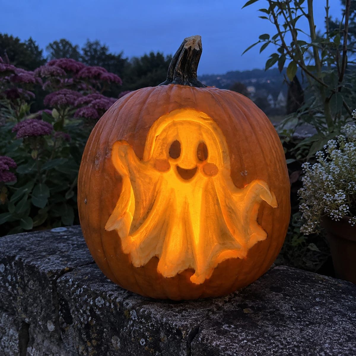 Friendly Waving Ghost Glowing Pumpkin Carving
