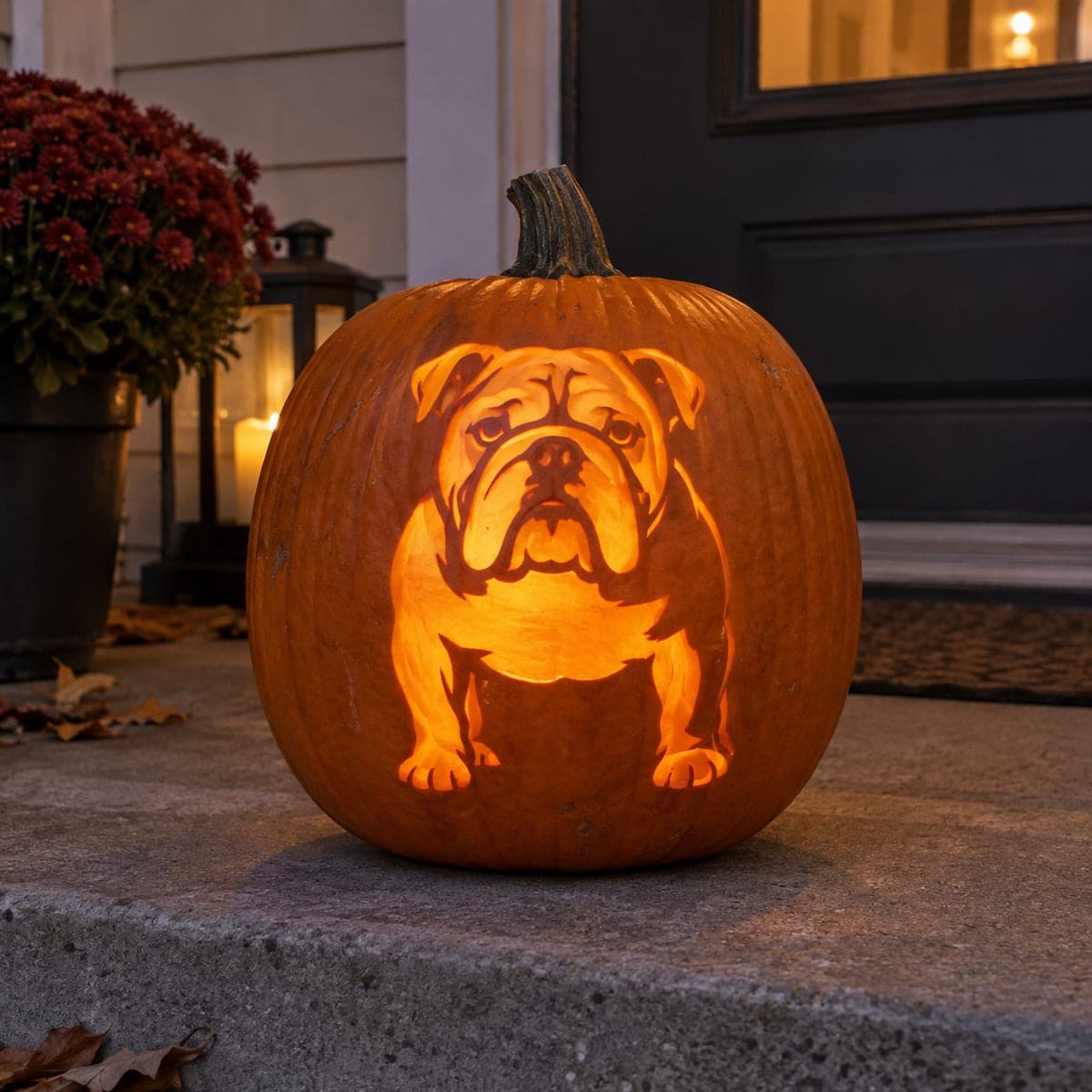 English Bulldog Glowing Pumpkin Carving