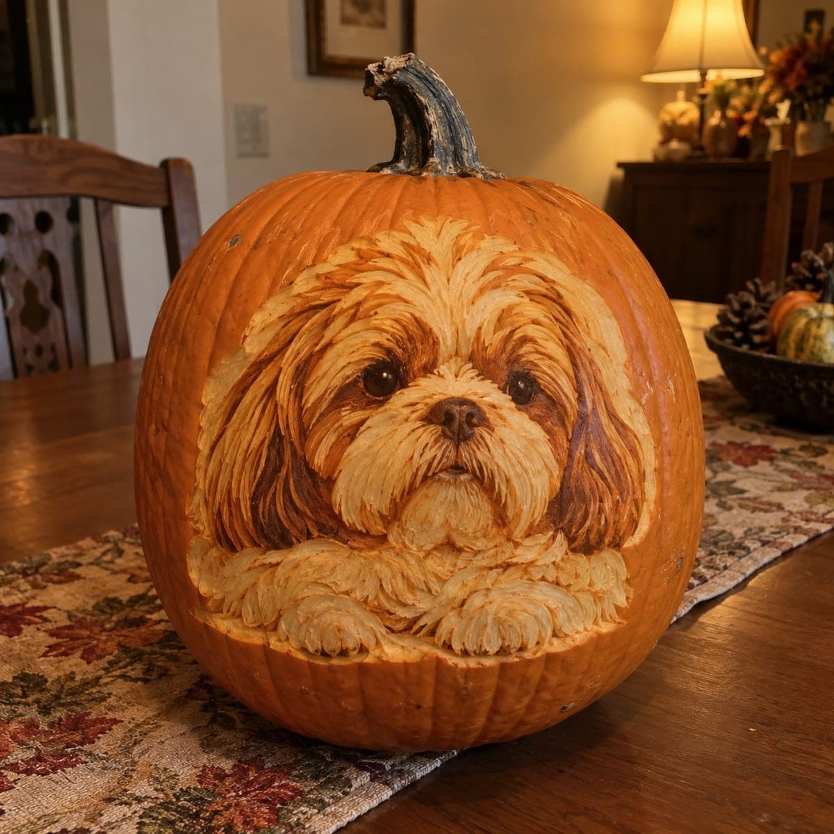 Shih Tzu Puppy Painted Pumpkin Portrait