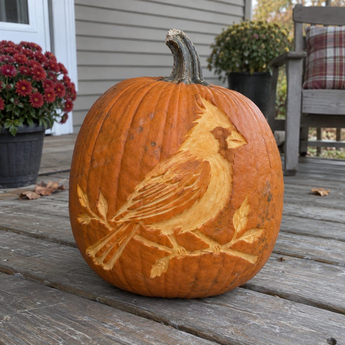 Cardinal on a Branch Pumpkin Carving