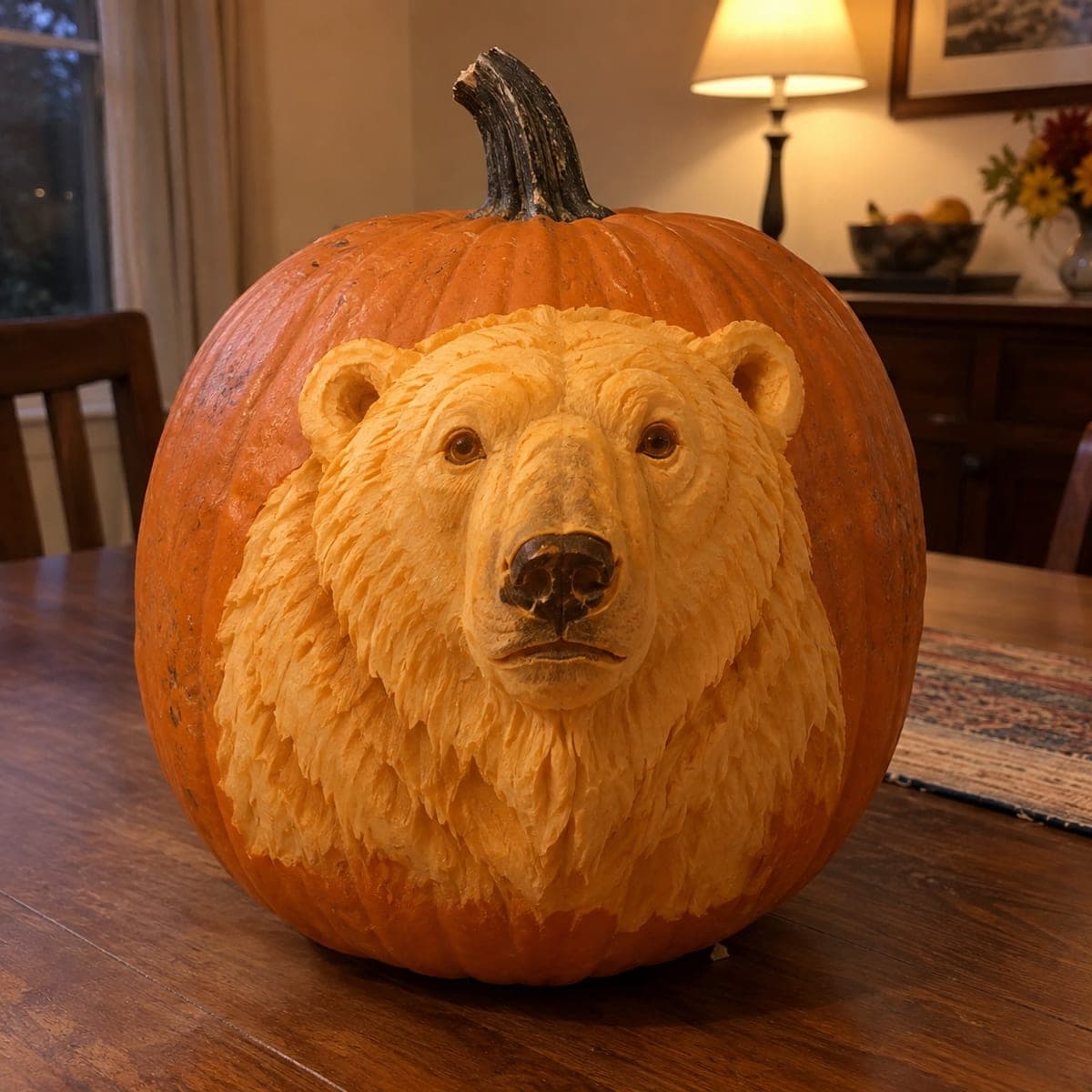 Polar Bear Head Sculpted Pumpkin Carving