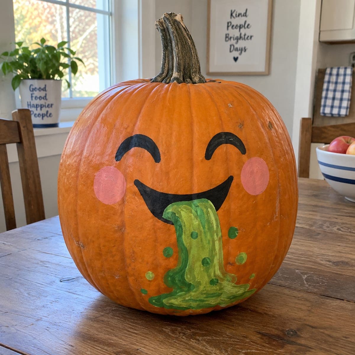 Silly Slime Puke Emoji Painted Pumpkin